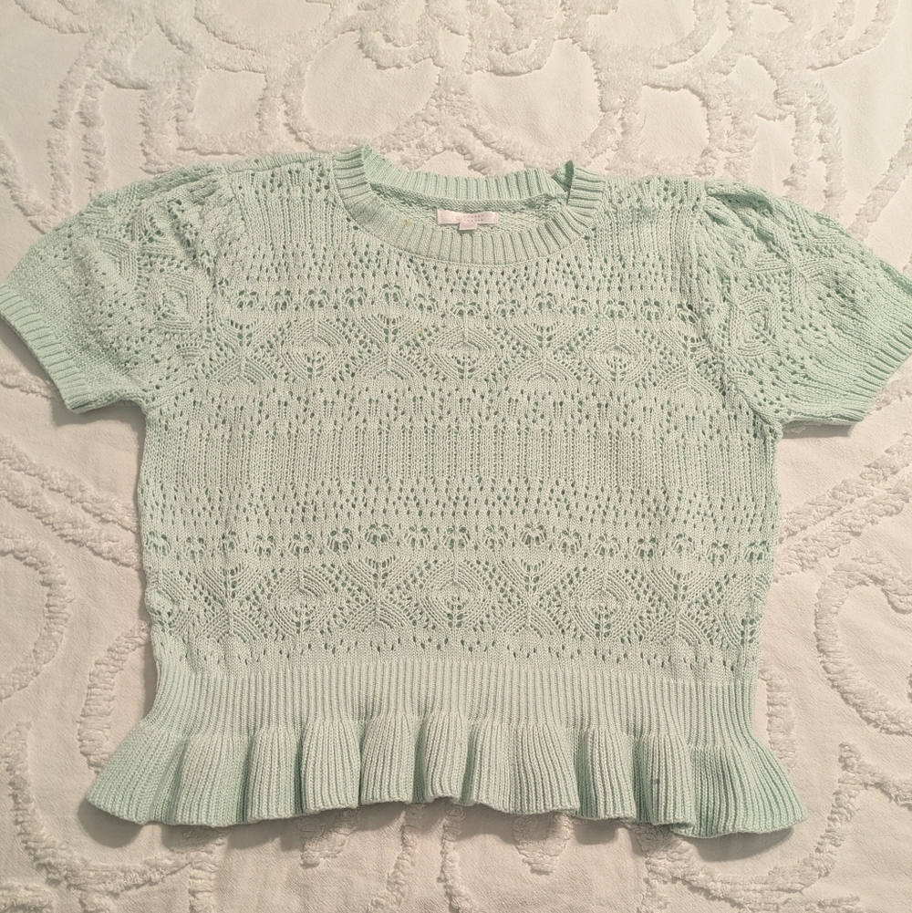 LC Lauren Conrad Mint Pointelle Knit Top